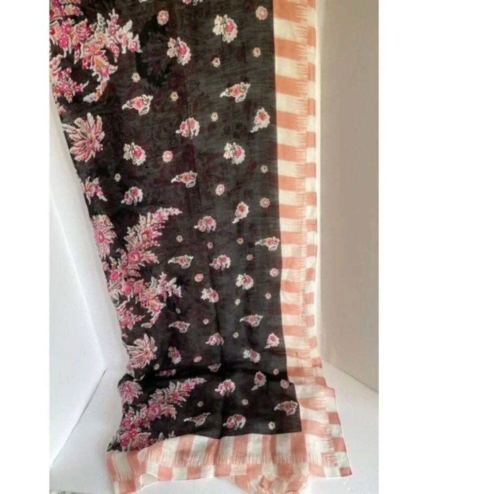 Liberty London Octavie Floral Silk Linen Scarf Pink Oblong 58x44